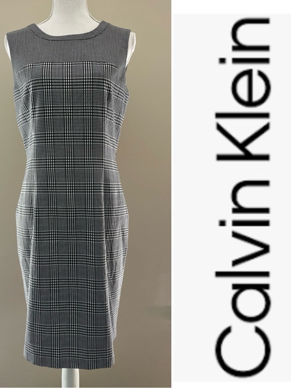 Calvin Klein Black and White sleeveless Sheath Dress size 8